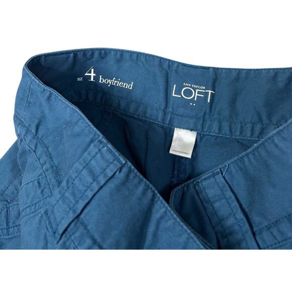 Women's Ann Taylor LOFT Blue Boyfriend Utility Shorts Sz 4 Cotton 8" Inseam - Picture 3 of 5